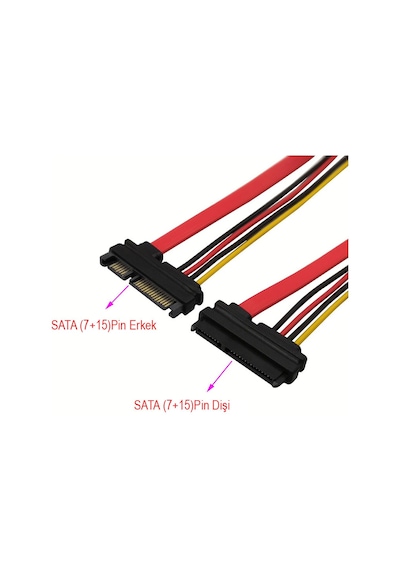 Sata Data 22 Pin Power Uzatma Kablosu 15+7 Pin Sata Data Power Uzatma Kablo 1m