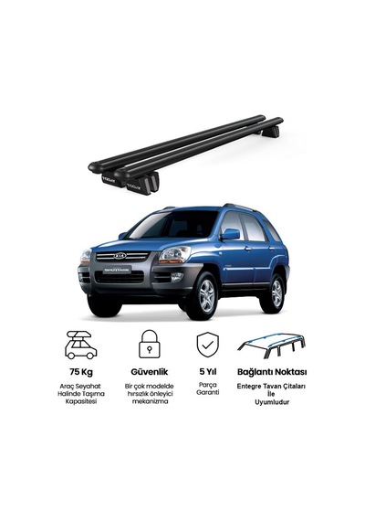 Pençe Kia Sportage 2004-2010 Uyumlu Siyah Ara Atkı Port Bagaj Tavan Barı