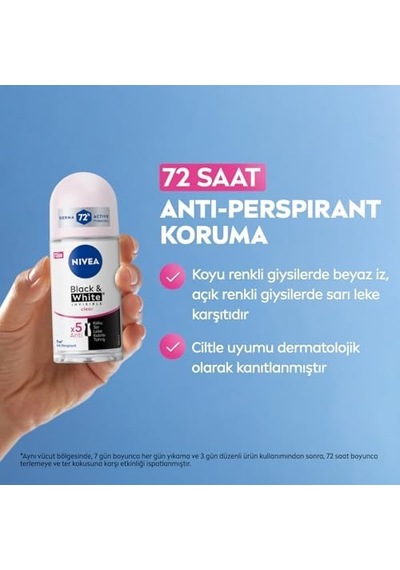 Kadın Roll On Deodorant & Invisible Clear 72 Saat Anti-perspirant Koruma 50 Ml