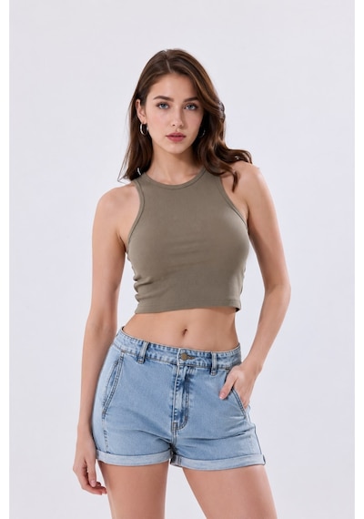 5'li Kadın Pamuklu Likralı Ribana Fitilli Crop Atlet Tişört 27120 Bej 5'li Kadın Pamuklu Likralı Ribana Fitilli Crop Atlet Tişört 27120 Bej