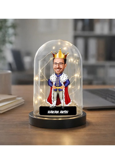 Bk Gift Kişiye Özel Kral Tasarımlı Karikatür Led Işıklı Cam Fanus Biblo -1, Sevgiliye-arkadaşa Hediye, Doğum Günü Hediyesi Kobitmeyencom36876 Bk Gift