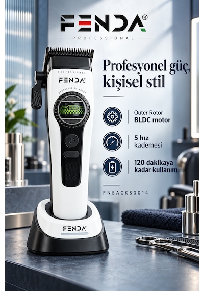 Fenda Profesyonel Bldc Motor 8000 Rpm Saç Kesme Makinesi Beyaz