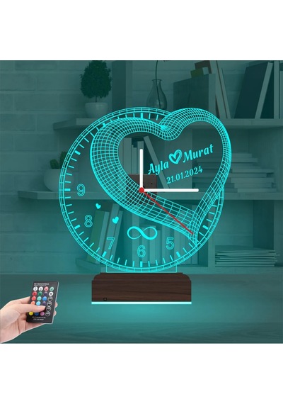 Luvivia Sevgiliye Hediye Kalp Sonsuzluk Yıldönümü V4 Kişiye Özel Saatli 3d Lamba - Masa Gece Lambası