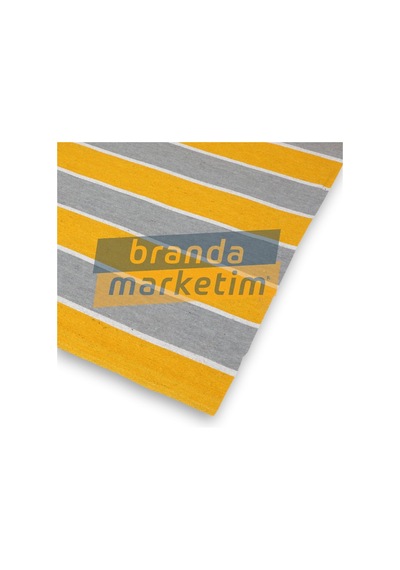 Pamuklu Balkon Brandası Sarı Gri Çizgili