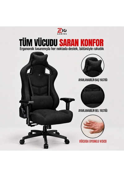 Gaming Venom Fabric Deep Black Oyuncu Koltuğu Ve Çalışma Sandalyesi, Air Flow Keten Kumaş, Oturak Ve Sırtta Visco Diğer