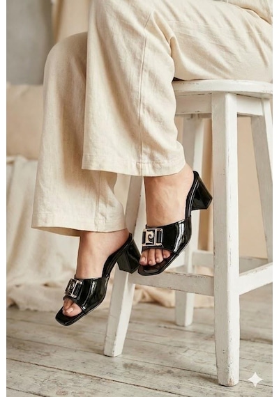 Pierre Cardin 55787 Rugan 7 Cm Yüksekliği Topuklu Kadın Terlik Siyah