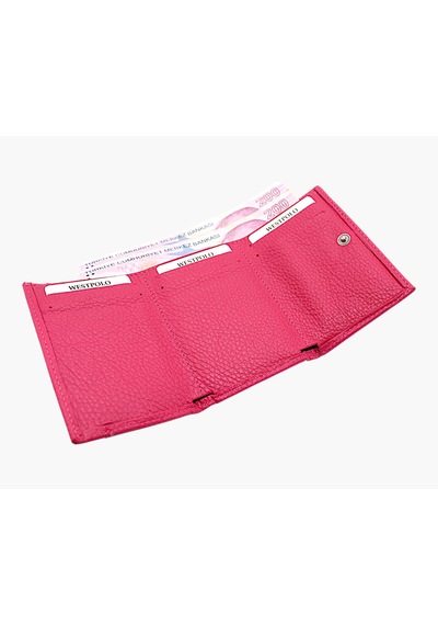 Westpolo Unisex Hakiki Deri Bozuk Para Ve Kağıt Para Bölmeli Cüzdan Kartlık - Fuşya Fuşya