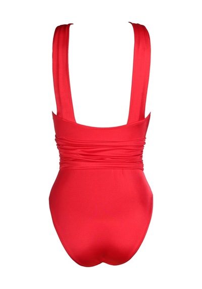 Endeep Kadın Büzgü Detaylı Şarap Kırmızısı Mayo-şarap Kırmızısı Kırmızı