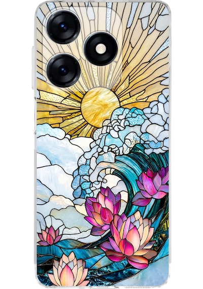 Printify Tecno Spark 10c İle Uyumlu Vitray Okyanus Sabahı Tasarımlı Şeffaf Silikon Kılıf Şeffaf