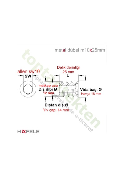 Hafele Dübel Çelik Galvaniz Havşa Başlı M10X25Mm Hafele Dübel Çelik Galvaniz Havşa Başlı M10X25Mm