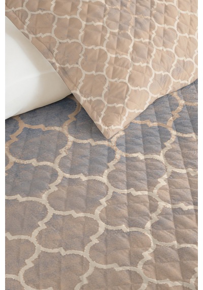 Bej Geometrik Modern Tek Kişilik Pike Takımı - Gri Kapitone Mevsimlik Yatak Örtüsü 160x220 Cm Mor