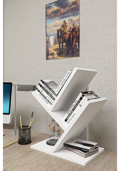 Masaüstü Kitaplık,dekoratif Kitaplık,ergonomik Raflı Kitaplık Beyaz