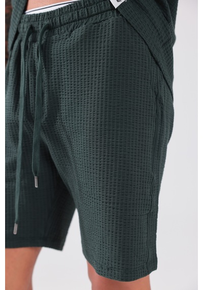 Rowinger Waffle Dokulu Oversize T-shirt Ve Şort Erkek Takım Darkgreen