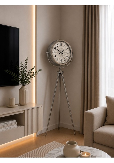 Krom Saltanat 150 X 45 Cm Metal Tripod Ayaklı Saat