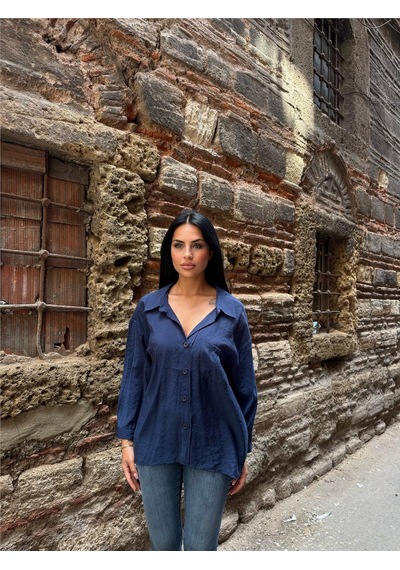 WeShaya Lacı Pamuk Polyester Cepli Gömlek Lacivert