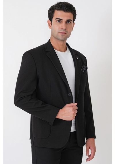 Slim Fit Torba Cep Esnek Tencel Kumaş Siyah Ceket C 751