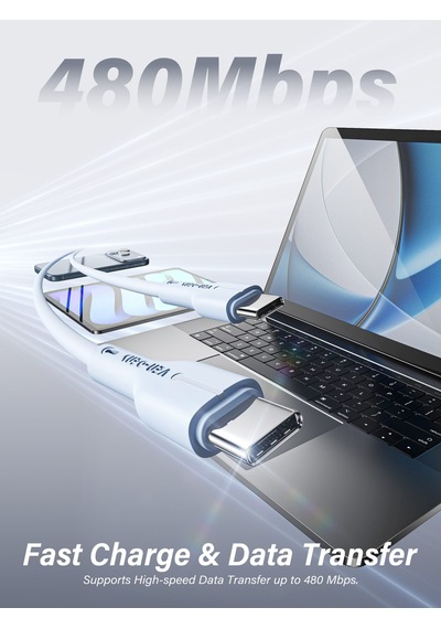 Ven-dens Vd-dc23cc 60 W Pd Type-c To Type-c Hızlı Şarj Ve Veri Kablosu, 1 Metre, Esnek Tpe, Mavi