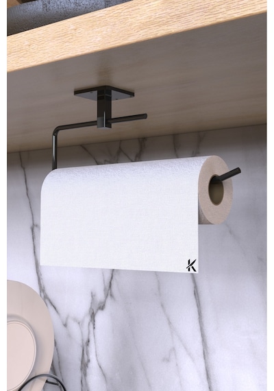Karteya Yapışkanlı Siyah Kare Havluluk Rulo Havluluk Wc Peçetelik Kağıtlık 3'lü Pratik Banyo Mutfak Set Siyah