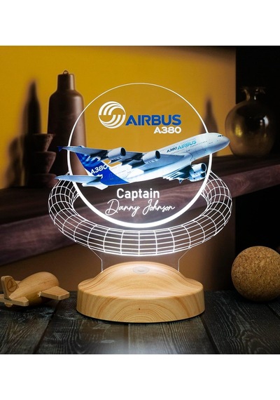 A380 Yolcu Uçağı Renkli Baskılı Kişiye Özel 3d Led Lamba Uçak - Pilot Hediyesi Çok Renkli