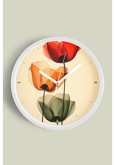 Renkli Soyut Güller Modern Duvar Saati - 25cm - Önü Camlı Beyaz Kasa - Sessiz Mekanizma-jh1184 Beyaz