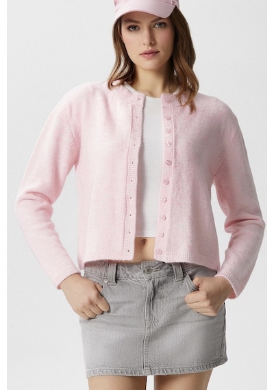 Ritnice Kadın Nina Bisiklet Yaka Pembe Basic Hırka Pembe