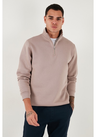 Buratti Pamuklu Regular Fit Yarım Fermuarlı Dik Yaka Erkek Sweat 59052592 Gül