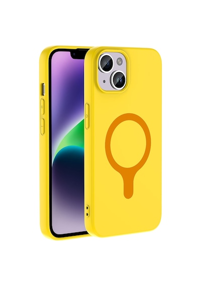 Maks Technology iPhone Uyumlu 14 Kılıf M-safe Şarj Özellikli Mkst Aris Silikon Kapak - Sarı