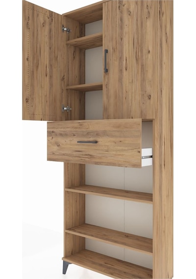 Arges Dolap 5 Raflı Tek Çekmeceli 2 Kapaklı 88x30x221 Çam-çam Atlas Çam