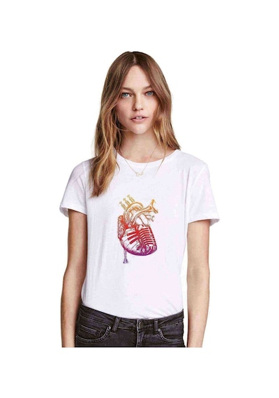 Kalbim Müzikle Carpiyor Baskılı Beyaz Kadın Tshirt
