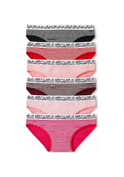 6 Lı Kadın Çizgili Karışık Renk Pamuklu Bikini Külot With Love 001