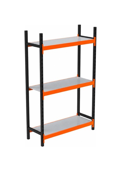 3 Katlı Tekli Midi Rack - Ekonomik Depo, Arşiv, Kiler Rafı Siyah-turuncu-35x120 Cm-150 Cm Çok Renkli
