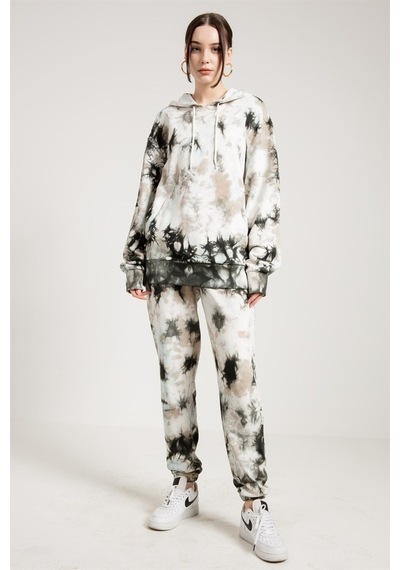 Jahr Marc Batik Yıkamalı Gri Oversize Kapüşonlu Sweatshirt