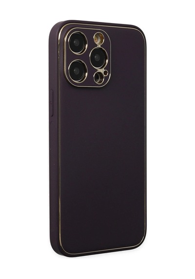 Newface Apple iPhone Uyumlu 13 Pro Max Kılıf Coco Deri Silikon Kapak - Semeglbl - 30 Derin Mor
