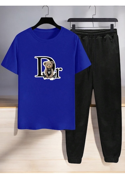 Uyguntarz Unisex Dr: Ayi Tasarım Basklı Tshirt Eşofman Takımı Mavi