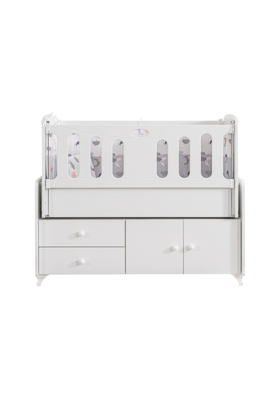 Beşik, Armadi Çekmeceli Dolaplı Sallanan Beşik 60x120 Cm Beyaz Çok Renkli