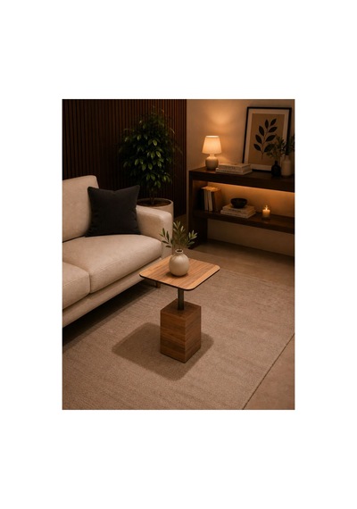 Modern Zigon Sehpa Trio Yan Sehpa Servis Sehpası Ceviz %100 Mdf Kahverengi Kahverengi