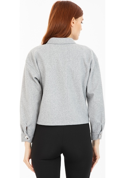 Pera Moda Çift Cepli Crop Ceket Gri
