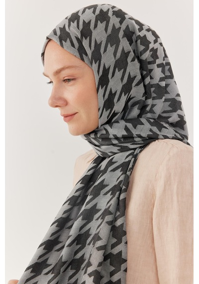 Mirsoy Scarf Kazayağı Desen Parlak Jakar Şal - Duman Duman