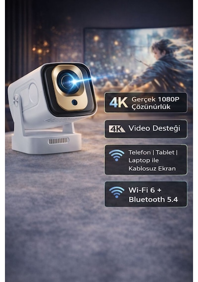 1080p Ev Sineması Projektörü Wifi 6 Otomatik Odaklam Mini Projeksiyon Cihazı Dahili Hoparlör