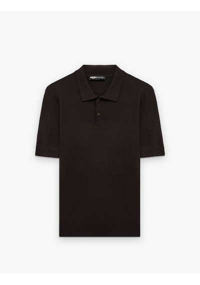 Koton Regular Fit Viskon Polo Yaka Kısa Kollu Triko Tişört Kahverengi 6sam70038ht Kahve