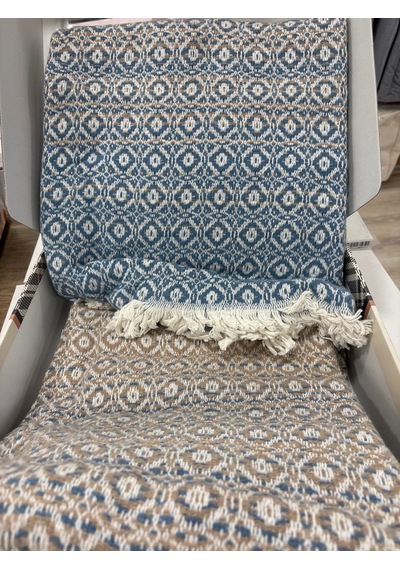 Sesli Comfort Mavi Bej Skoç Pamuk Örme Battaniye 200x220 Çift Kişilik Battal Diğer