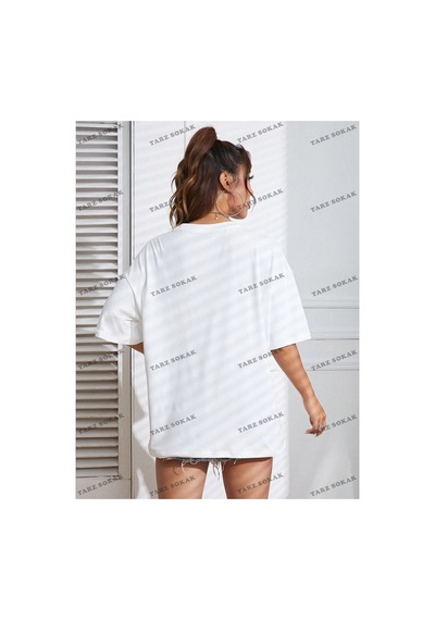 Tarzsokak Unisex Bay Çiçek Desenli Düşük Omuz Tişört Kod-1315 Beyaz