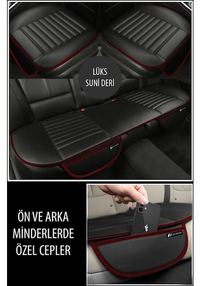 Su Geçirmez Deri Oto Ön Arka Araba Koltuk Minder Örtüsü 3'lü