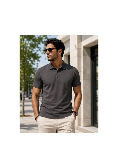 Luxic Core Erkek Polo Yaka Füme Tişört Likralı Pike Kumaş Terletmez Slim Fit Günlük Şık Tasarım