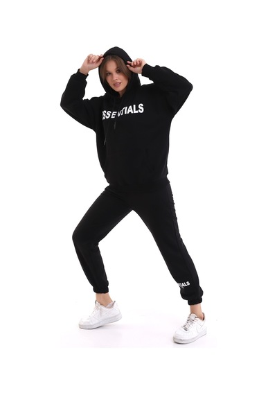 Winmoda34 Oversize Eşofman Takımı Boyfriend Baskılı Bol Kalıp Siyah