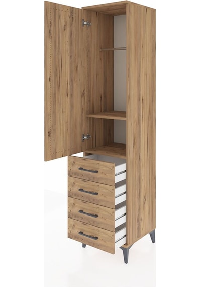 Hyperion Dolap 2 Raflı 4 Çekmeceli Tek Askılı 44x44x195 Çam-çam Atlas Çam