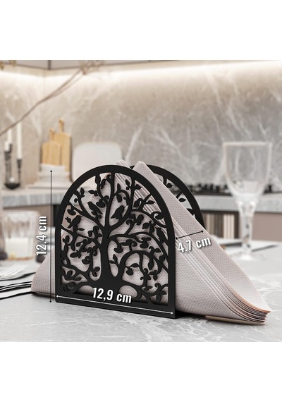 Ağaç Ve Kuş Restoran, Mutfak, Cafe Metal Peçetelik, Kağıt Peçete, Kumaş Peçete Mendil Tutucu, Siyah Sofra Yemek Diğer