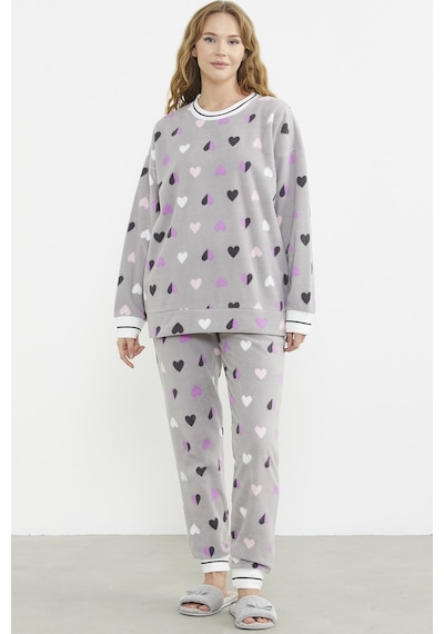 Sementa Desenli Oversize Polar Pijama Takım - Gri Gri