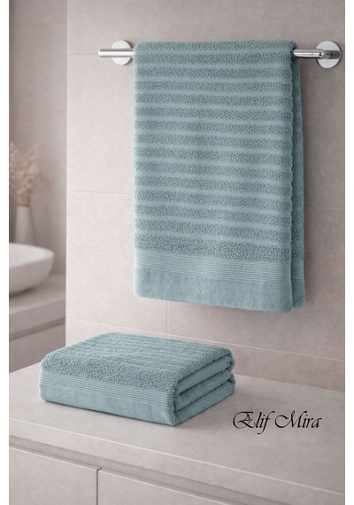 2 Parça Banyo Havlusu Seti Pamuklu Şeyma 70x140 + 50x85 Cm Yeşil