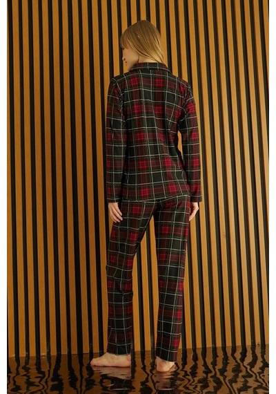 Pijamoni Kadın Süet Önden Düğmeli Likralı Pijama Takımı 5 - 1 Adet 001